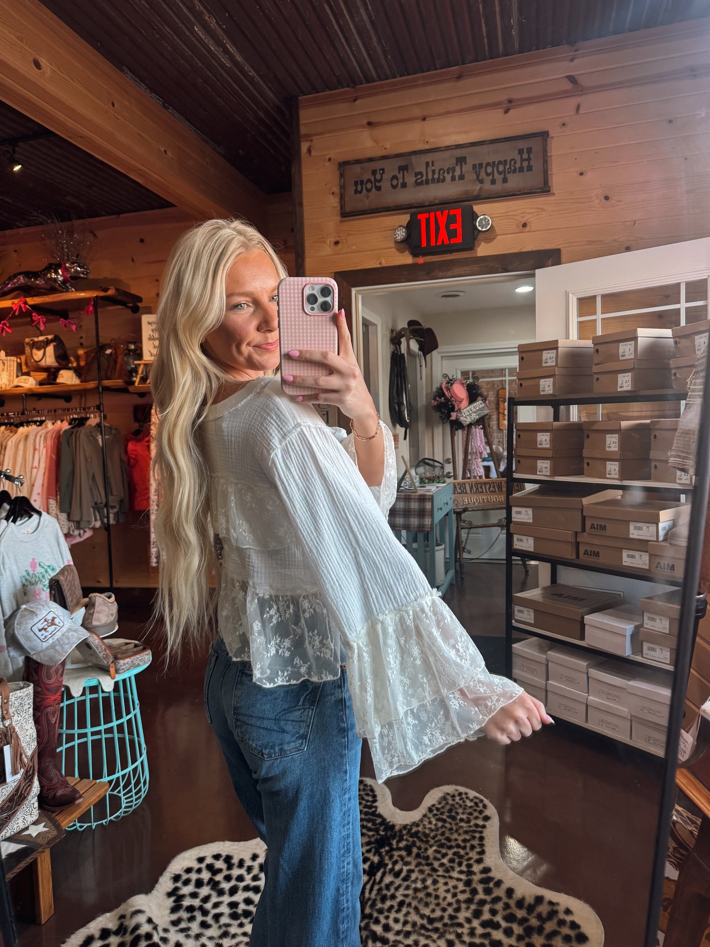 Lace & ruffle woven top