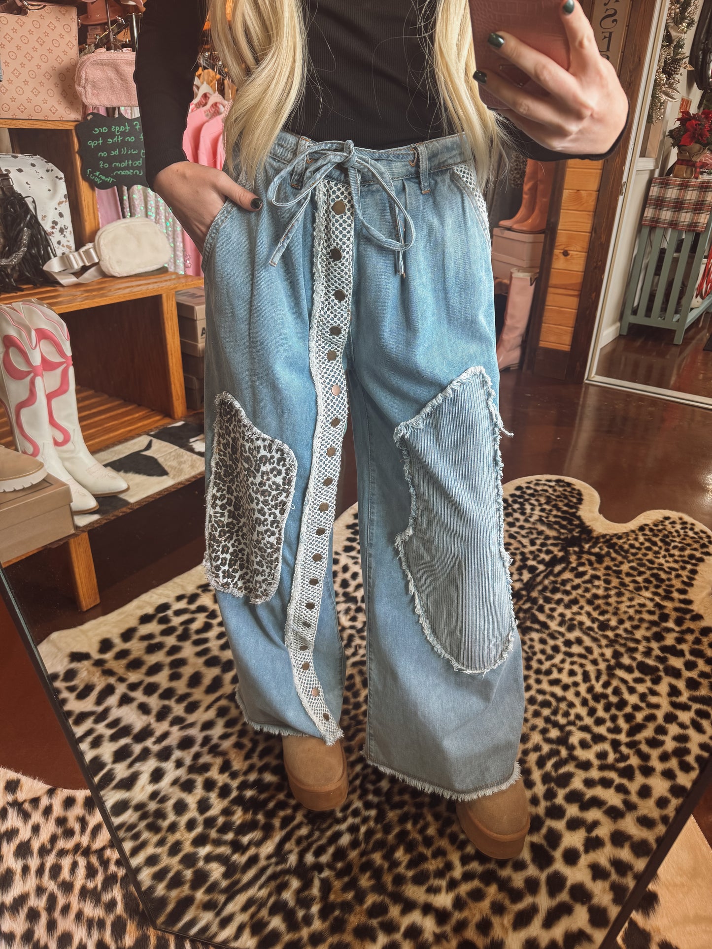 Twill front snap pant