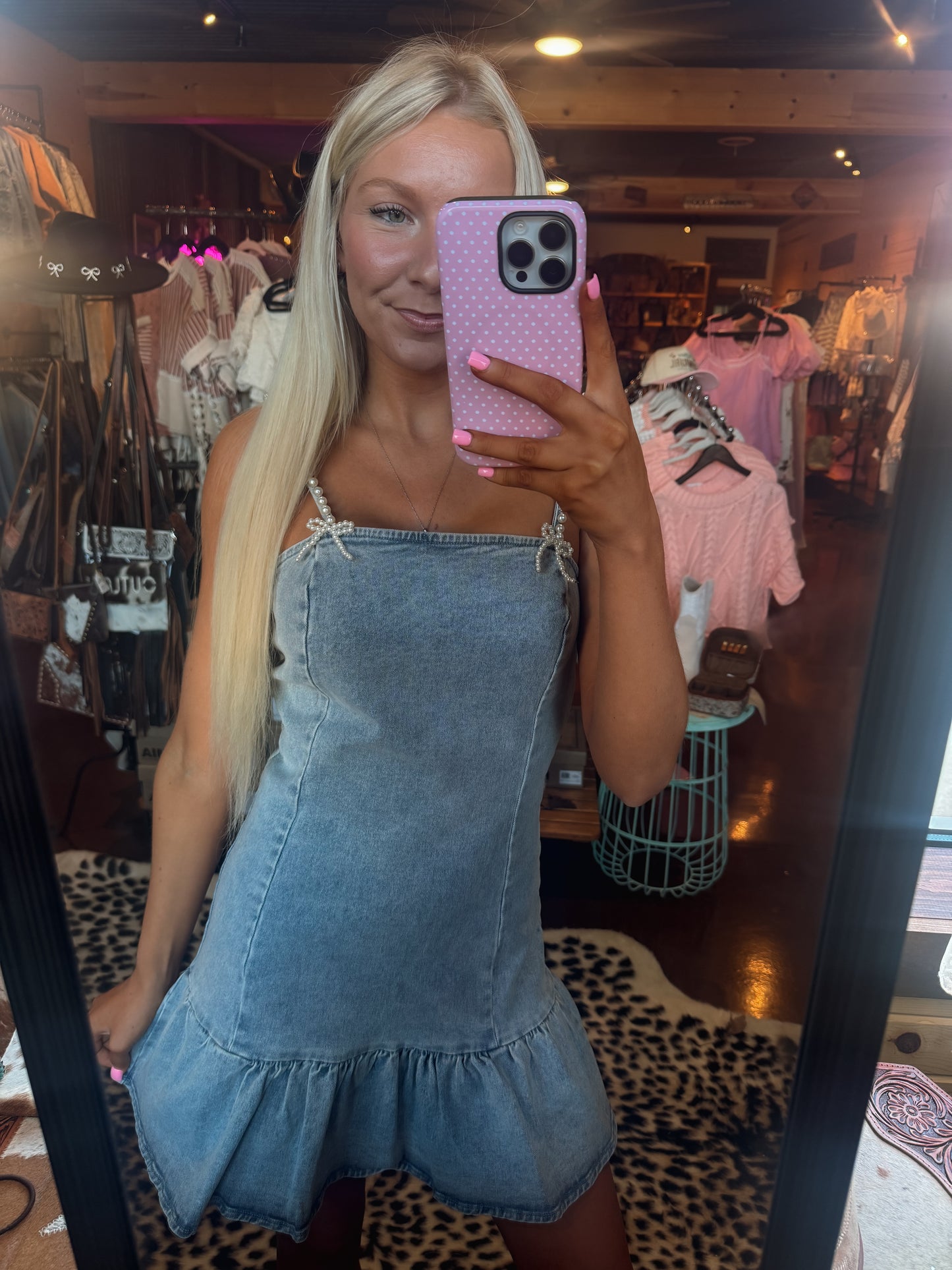 Denim & pearl dress
