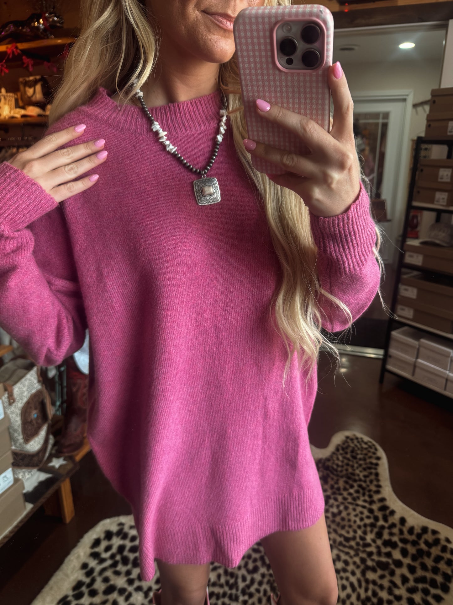 Pink sweater dress