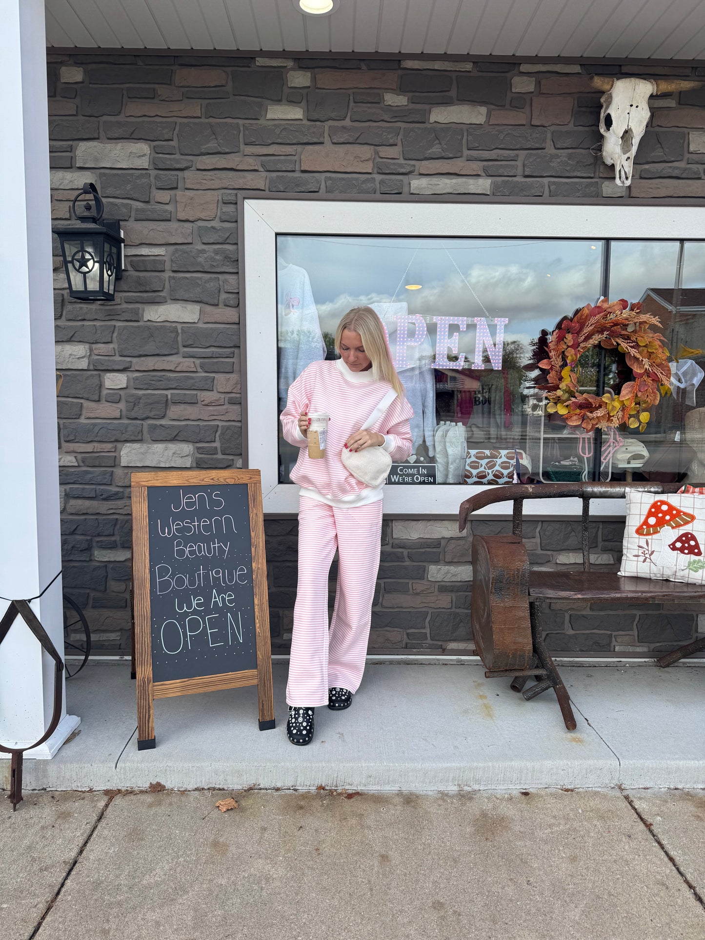 Pink & White Mock Neck