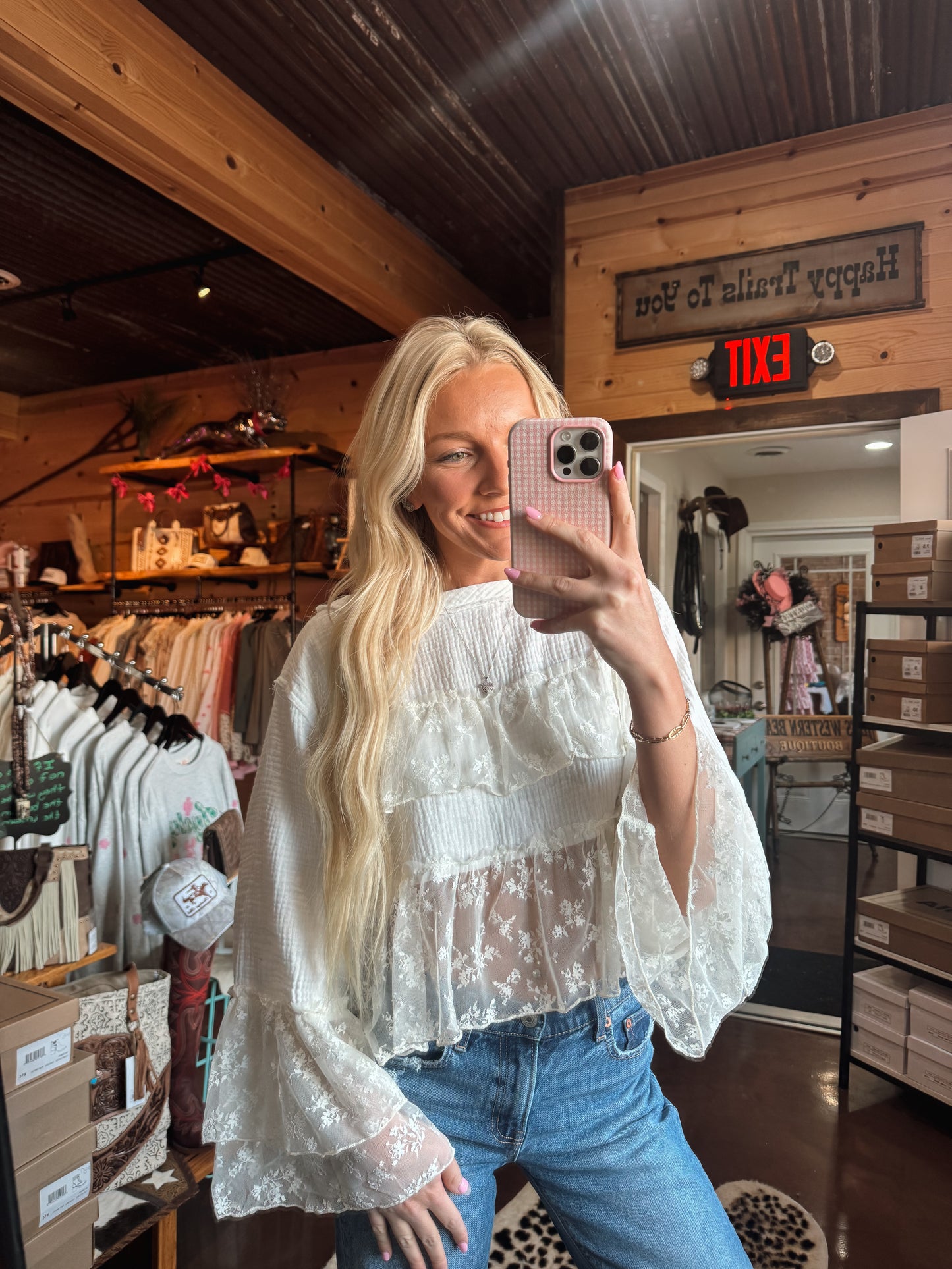 Lace & ruffle woven top