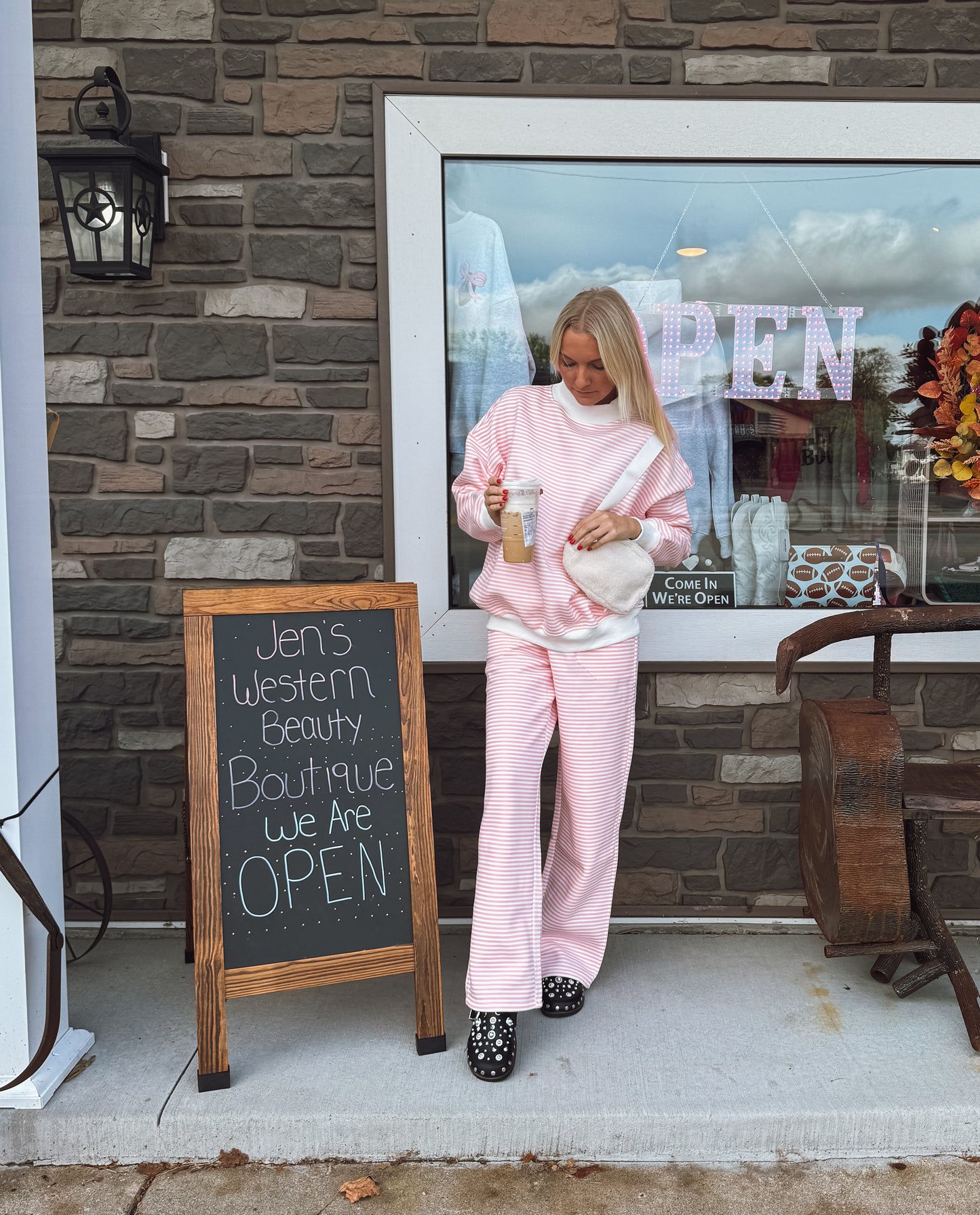 Pink & White Mock Neck