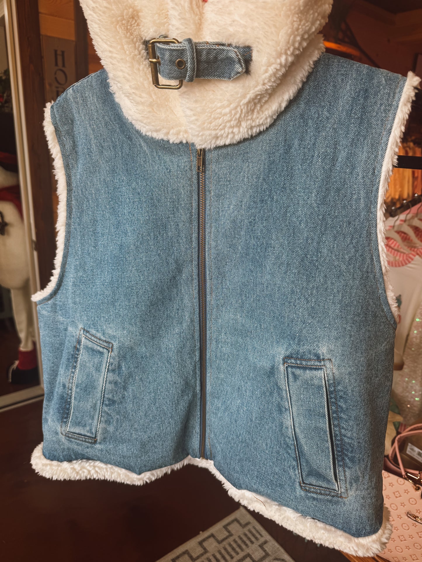Denim Sherpa vest