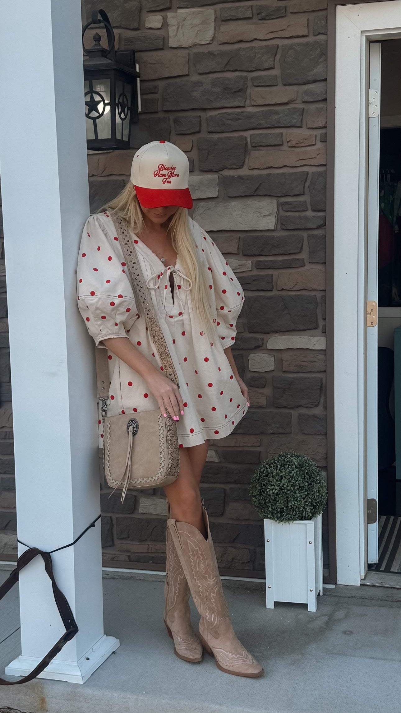 Red polka dot romper