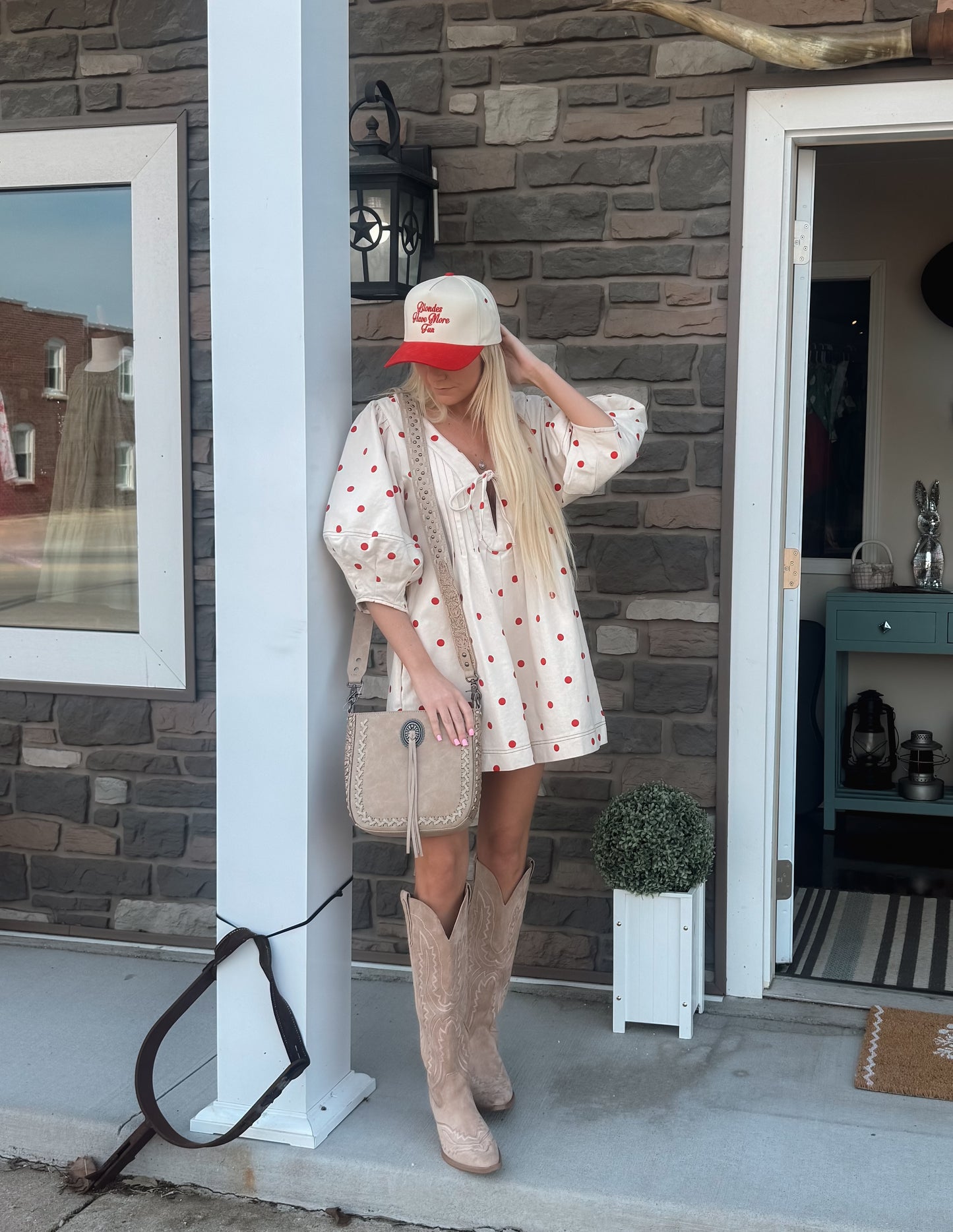Red polka dot romper