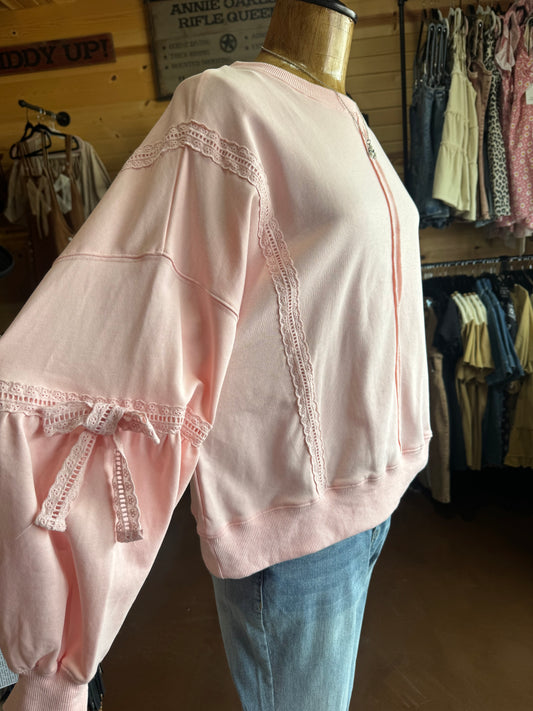 Pink lace detailed pullover