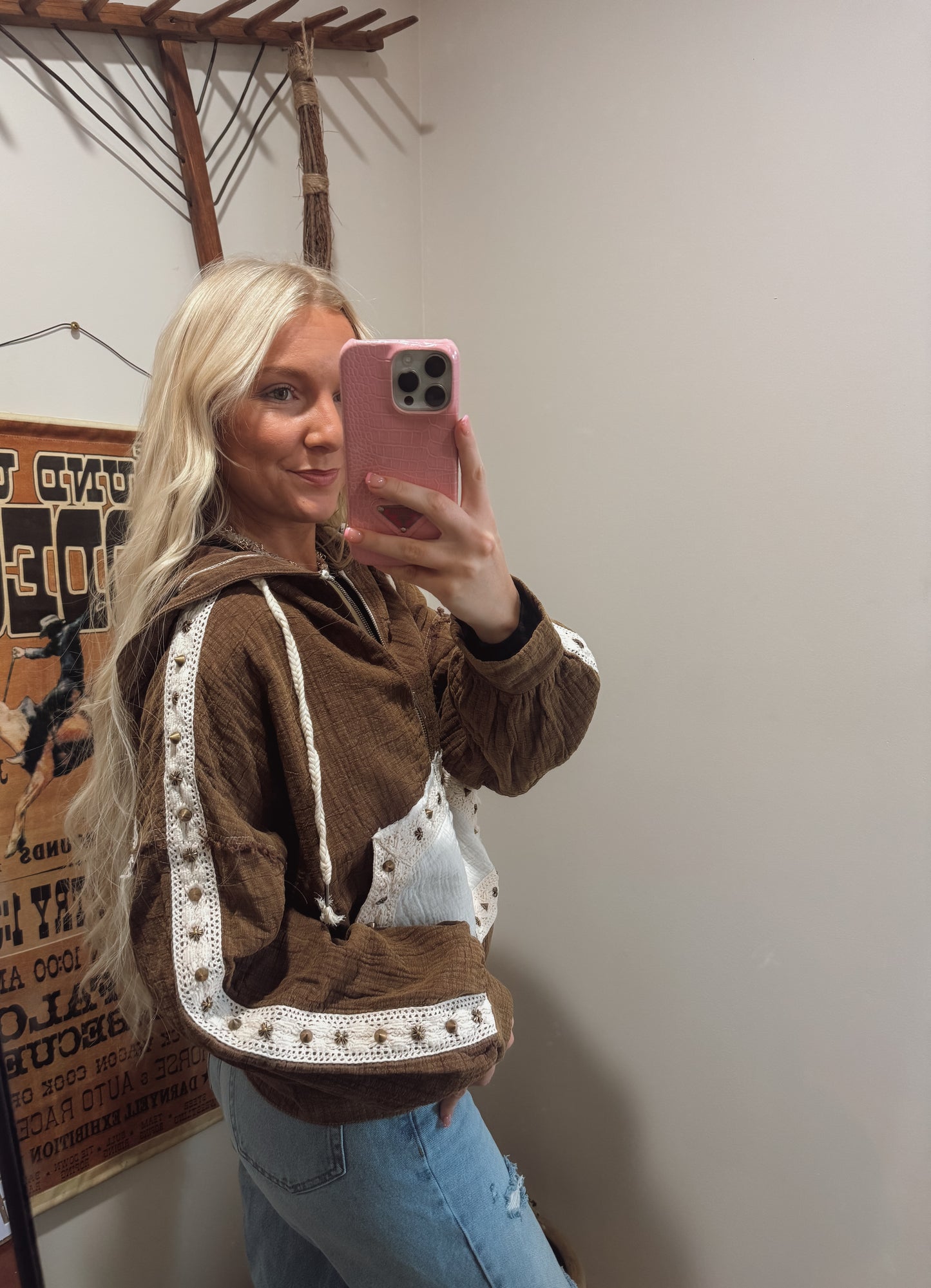 Brown stud zip up