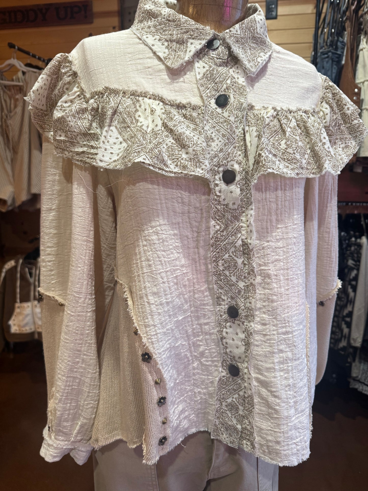 Paisley ruffle button up